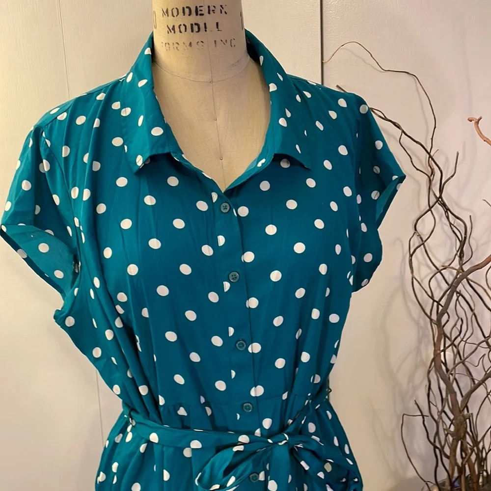 Motherhood Maternity short sleeve button down Polka dot dress with tie i… - Picture 2 of 8